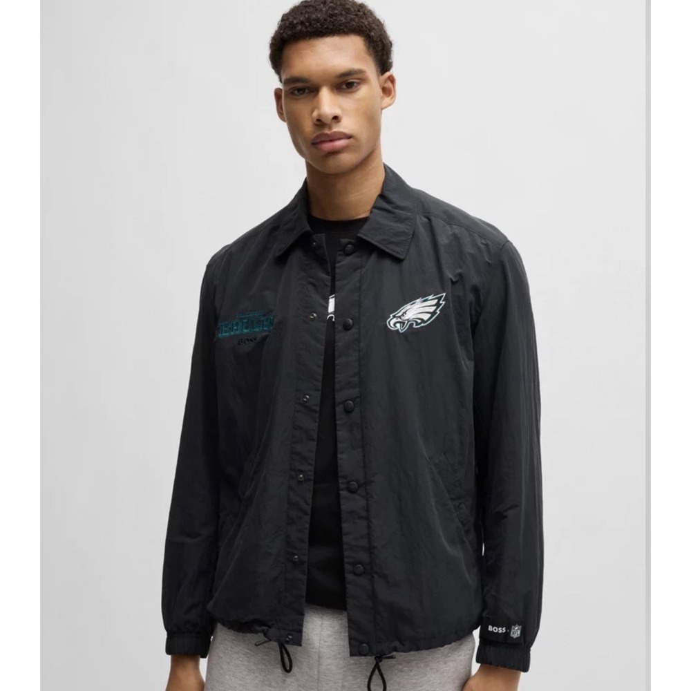 HUGO BOSS x Philadelphia Eagles Football Coaches Jacket Men's XXL Black‎ NFL NEW